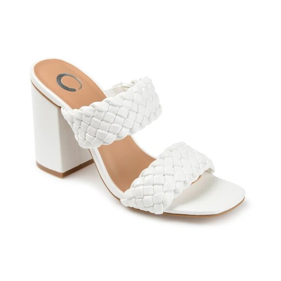 Journee Collection Womens Melissa Woven Sandals White 9W Block Heel MSRP $59 - Picture 1 of 5